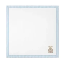 Moschino Baby - Popeline Striped Blanket With Bear Embroidery, Light Blue