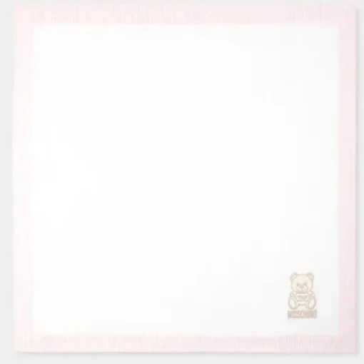 Moschino Baby - Popeline Striped Blanket With Bear Embroidery, Light Pink
