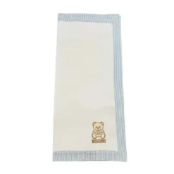 Moschino Baby - Popeline Striped Blanket With Bear Embroidery, Light Blue