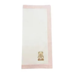 Moschino Baby - Popeline Striped Blanket With Bear Embroidery, Light Pink
