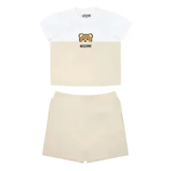 Moschino Baby - Short Sleeve Tee And Shorts Set With Bear Print In Gift Box Beige