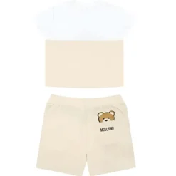 Moschino Baby - Short Sleeve Tee And Shorts Set With Bear Print In Gift Box Beige