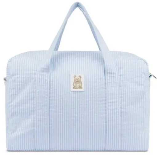 Moschino Baby - Striped Diaper Bag With Bear Patch Changing Mat Light Blue