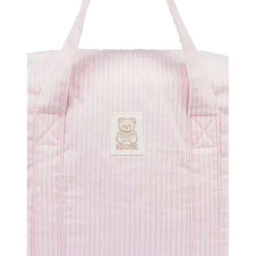 Moschino Baby - Striped Diaper Bag With Bear Patch Changing Mat Light Pink