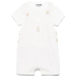 Moschino Baby - Unisex Short Sleeve Tee With Striped Overall And Bear Patch Beige