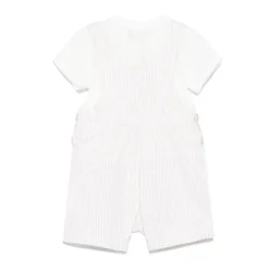 Moschino Baby - Unisex Short Sleeve Tee With Striped Overall And Bear Patch Beige
