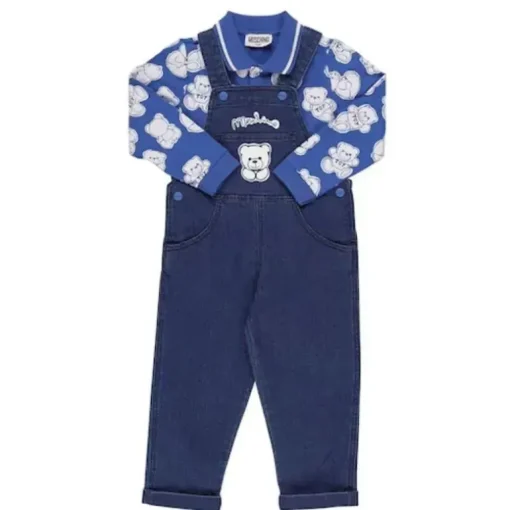 Moschino bebê - menino camisa pólo e conjunto de macacão de pelúcia, azul
