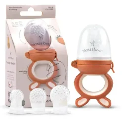 Moss &amp; Fawn - Alimentador de forragem, brinquedo de dentição de comida para bebê congelada de silicone calmante, terracota