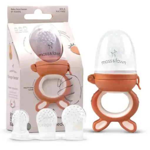Moss &amp; Fawn - Alimentador de forragem, brinquedo de dentição de comida para bebê congelada de silicone calmante, terracota