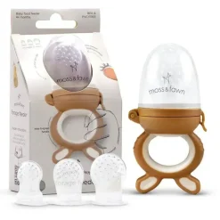 Moss &amp; Fawn - Alimentador de forragem, brinquedo de dentição de comida para bebê congelada de silicone calmante, folhagem