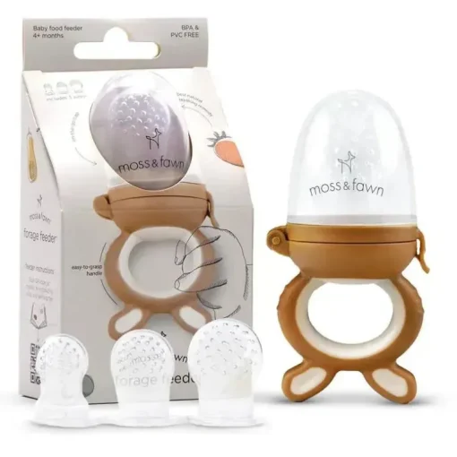 Moss &amp; Fawn - Alimentador de forragem, brinquedo de dentição de comida para bebê congelada de silicone calmante, folhagem