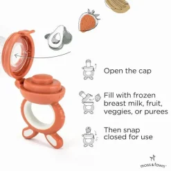 Moss &amp; Fawn - Alimentador de forragem, brinquedo de dentição de comida para bebê congelada de silicone calmante, terracota