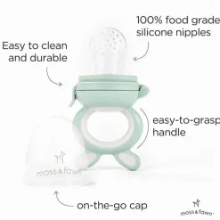 Moss &amp; Fawn - Alimentador de forragem, brinquedo de dentição de comida para bebê congelada de silicone calmante, samambaia