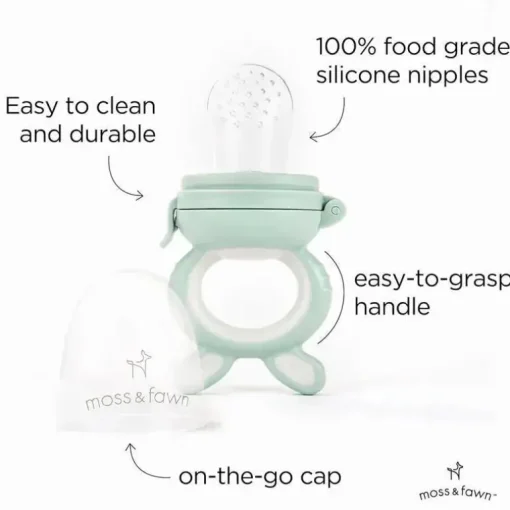 Moss &amp; Fawn - Alimentador de forragem, brinquedo de dentição de comida para bebê congelada de silicone calmante, samambaia