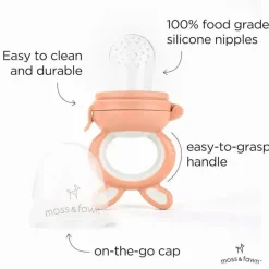 Moss &amp; Fawn - Alimentador de forragem, brinquedo de dentição de comida para bebê congelada de silicone calmante, Bloom