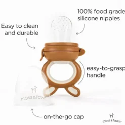 Moss &amp; Fawn - Alimentador de forragem, brinquedo de dentição de comida para bebê congelada de silicone calmante, folhagem