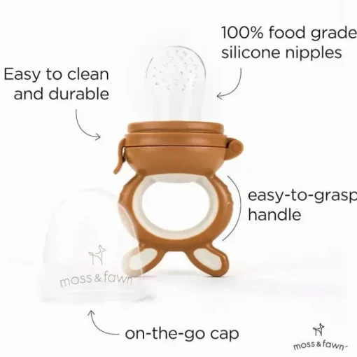 Moss &amp; Fawn - Alimentador de forragem, brinquedo de dentição de comida para bebê congelada de silicone calmante, folhagem