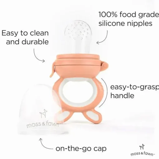 Moss &amp; Fawn - Alimentador de forragem, brinquedo de dentição de comida para bebê congelada de silicone calmante, Bloom