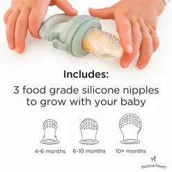 Moss &amp; Fawn - Alimentador de forragem, brinquedo de dentição de comida para bebê congelada de silicone calmante, samambaia