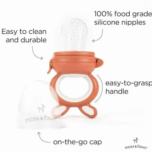 Moss &amp; Fawn - Alimentador de forragem, brinquedo de dentição de comida para bebê congelada de silicone calmante, terracota