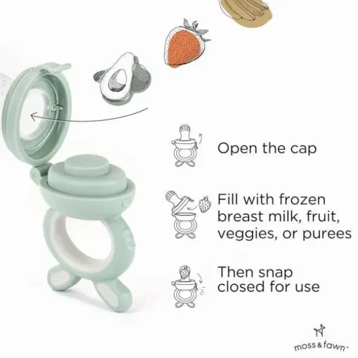 Moss &amp; Fawn - Alimentador de forragem, brinquedo de dentição de comida para bebê congelada de silicone calmante, samambaia