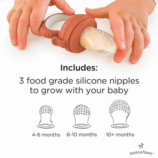 Moss &amp; Fawn - Alimentador de forragem, brinquedo de dentição de comida para bebê congelada de silicone calmante, terracota