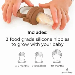 Moss &amp; Fawn - Alimentador de forragem, brinquedo de dentição de comida para bebê congelada de silicone calmante, folhagem