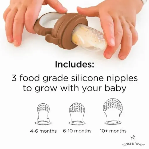 Moss &amp; Fawn - Alimentador de forragem, brinquedo de dentição de comida para bebê congelada de silicone calmante, folhagem