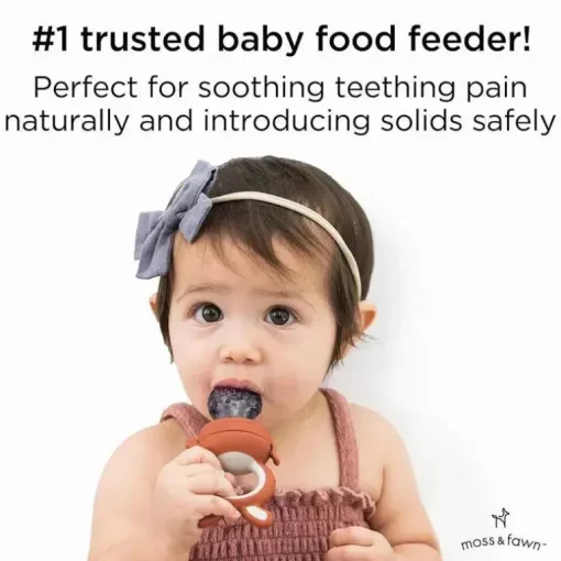 Moss &amp; Fawn - Alimentador de forragem, brinquedo de dentição de comida para bebê congelada de silicone calmante, terracota