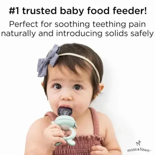 Moss &amp; Fawn - Alimentador de forragem, brinquedo de dentição de comida para bebê congelada de silicone calmante, samambaia