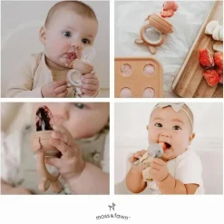 Moss &amp; Fawn - Alimentador de forragem, brinquedo de dentição de comida para bebê congelada de silicone calmante, samambaia