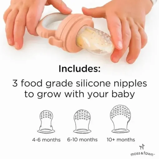 Moss &amp; Fawn - Alimentador de forragem, brinquedo de dentição de comida para bebê congelada de silicone calmante, Bloom