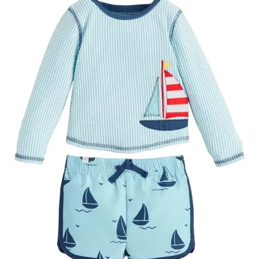 Mud Pie - Baby Boy Sailboat Rash Guard & Swim Trunks Set