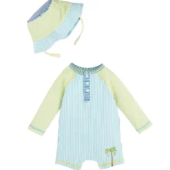 Mud Pie - Baby Boy Seersucker Rashguard One-Piece & Hat Set