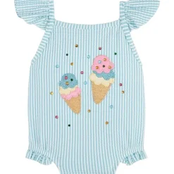 Mud Pie - Baby Girl Blue Seersucker Ice Cream Swimsuit