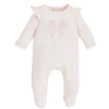 Mud Pie - Baby Girl Pink Boucle Bow Sleeper, 6/9M