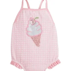 Mud Pie - Baby Girl Pink Check Ice Cream Swimsuit