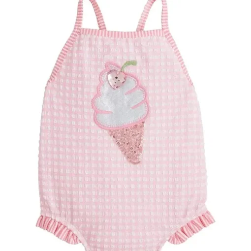 Mud Pie - Baby Girl Pink Check Ice Cream Swimsuit