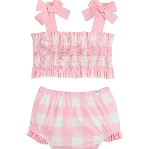 Mud Pie - Baby Girl Smocked Pink Check Two-Piece Swimsuit