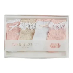 Mud Pie - Baby Pink Pointelle Baby Sock Set, 0/12 Months