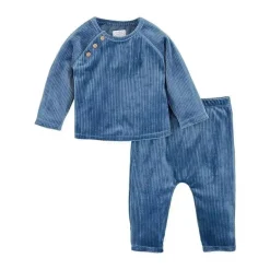Mud Pie - Conjunto de calça de veludo azul bebê