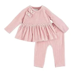 Mud Pie - Conjunto de calça de veludo rosa bebê