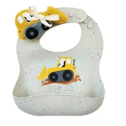 Mud Pie - Conjunto de chocalho de babador de silicone para escavadeira