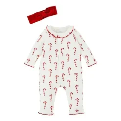 Mud Pie - Conjunto de uma peça e faixa de cabeça Candy Cane, 3-6 meses