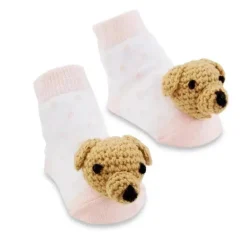 Mud Pie - Meias de bico de chocalho rosa para cachorro 0-12M