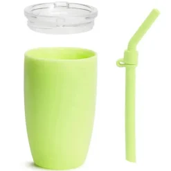 Munchkin - Copo com canudinho simples e limpo para crianças com canudo fácil de limpar, 10 onças, verde