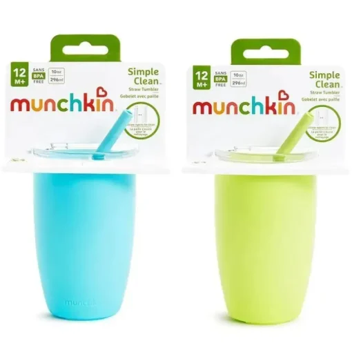 Munchkin - Copo com canudinho simples e limpo para crianças com canudo fácil de limpar, 10 onças, azul