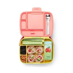 Munchkin - Lancheira Bento com Utensílios de Aço Inoxidável (Amarelo e Rosa)