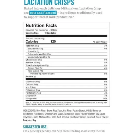 Munchkin - Milkmakers Lactation Crisps para mães que amamentam, amamentam e bombeiam, sem glúten e feno-grego, sal marinho