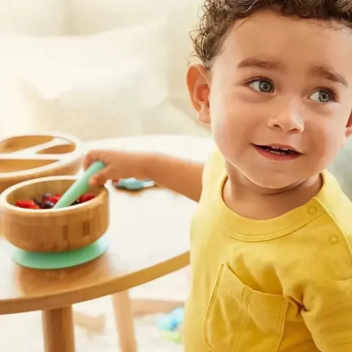 Munchkin - Tigela de Sucção de Bambu e Colher de Silicone